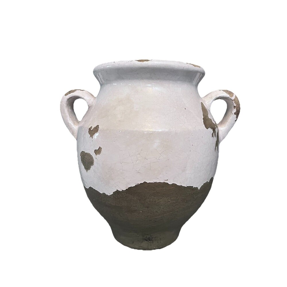 Pottery Barn Tuscany Glaze Terracotta Handcrafted Ceramic Urn Jug Jar White Vase